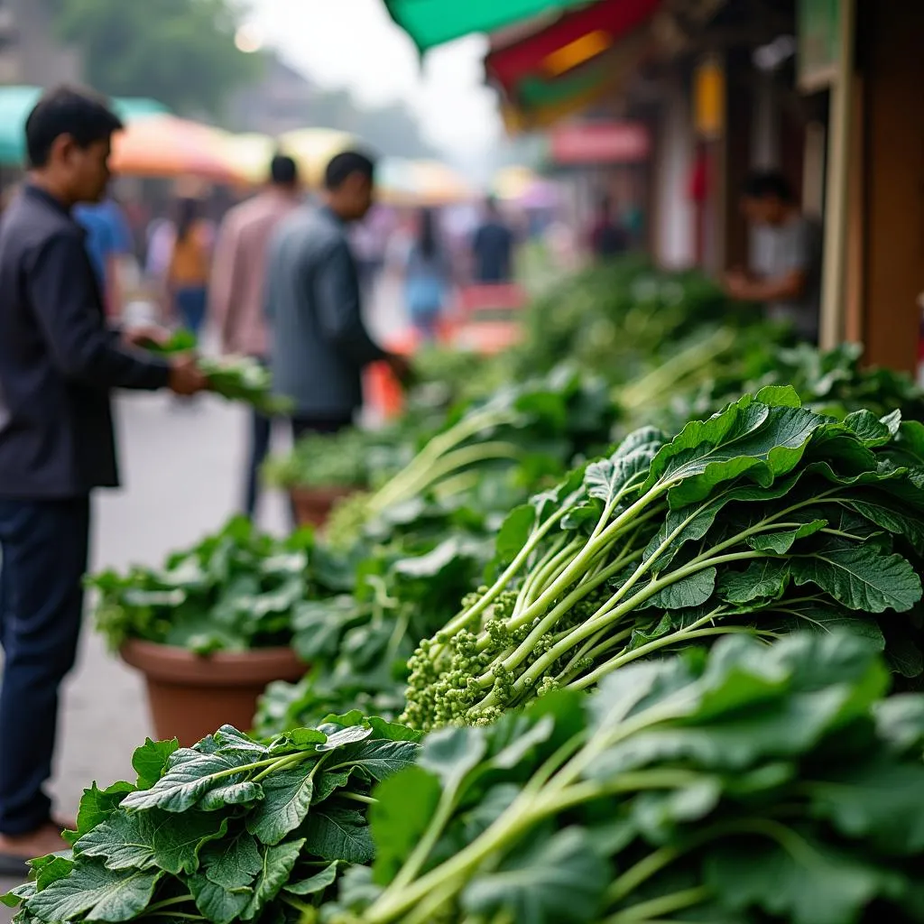 Vibrant spinach at a local market in Hanoi