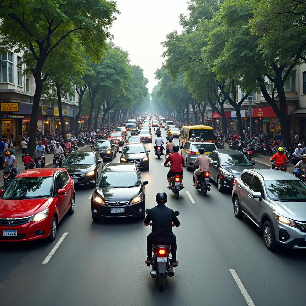 Hanoi Traffic Motorbikes and Cars