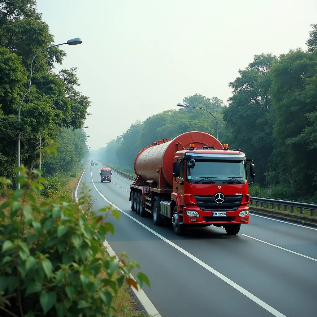 A 30-ton truck navigating through Hanoi's streets