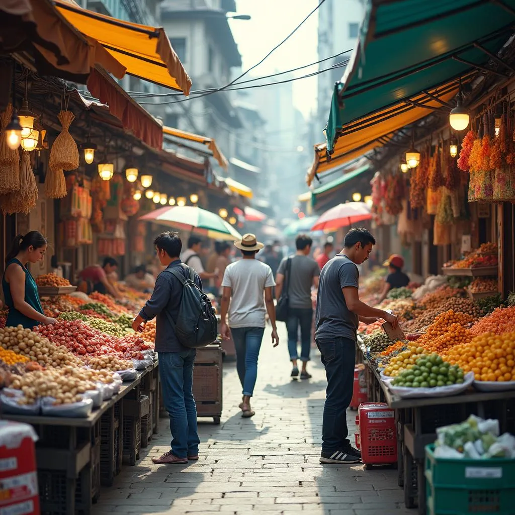 Hanoi vendors selling goods in a traditional market