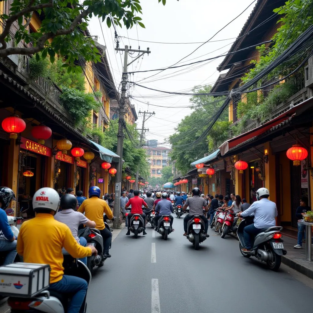 Busy street scene in Hanoi, Vietnam