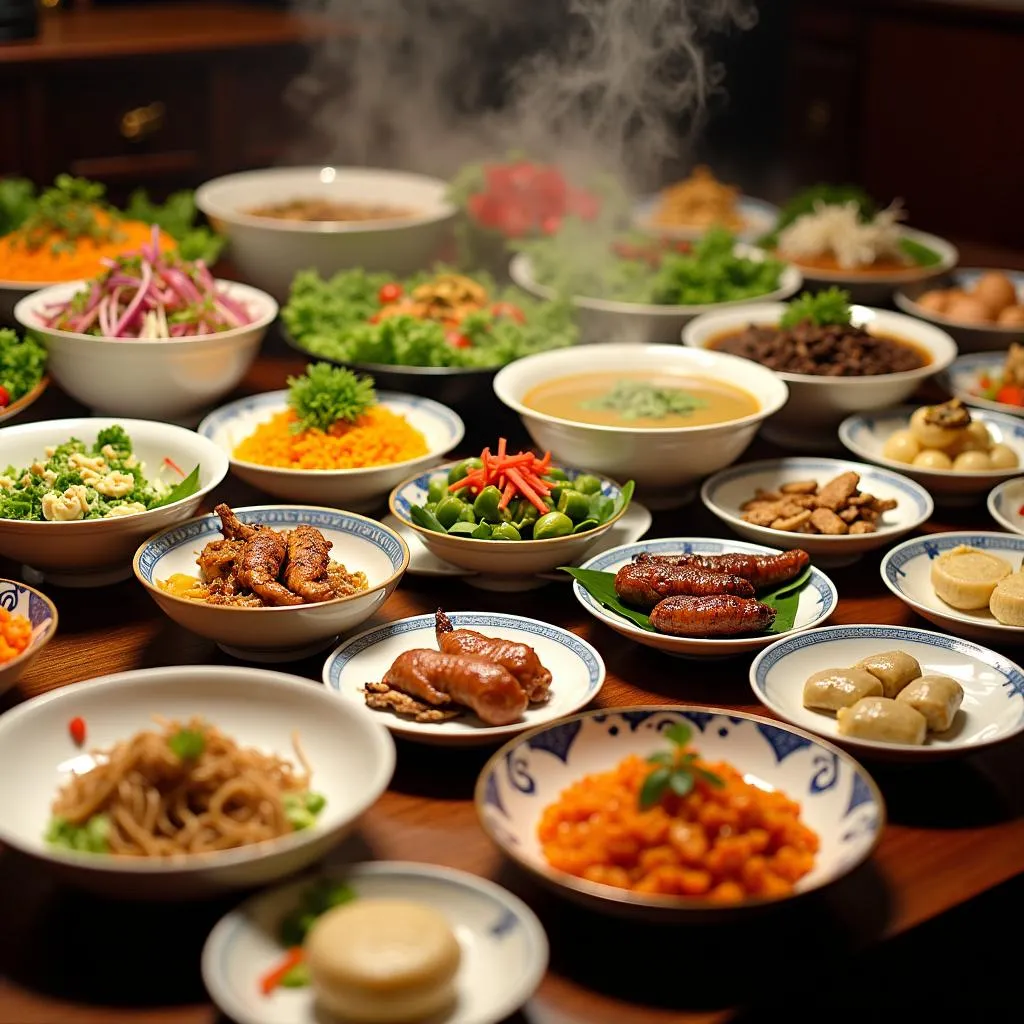 Vietnamese Buffet Spread in Hanoi