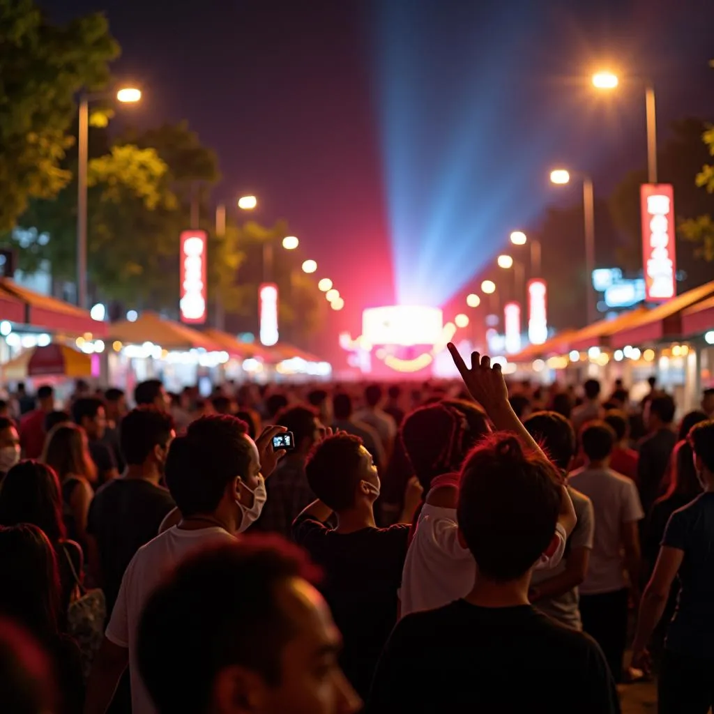 Hanoi Weekend Night Market Crowd Enjoying Street Performances