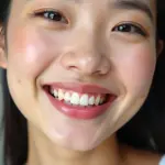 Smiling woman showcasing her perfect lips after lip blush treatment in Hanoi