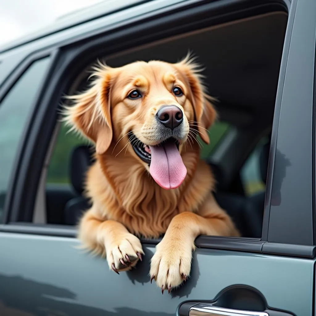 Golden Retriever enjoys a car ride