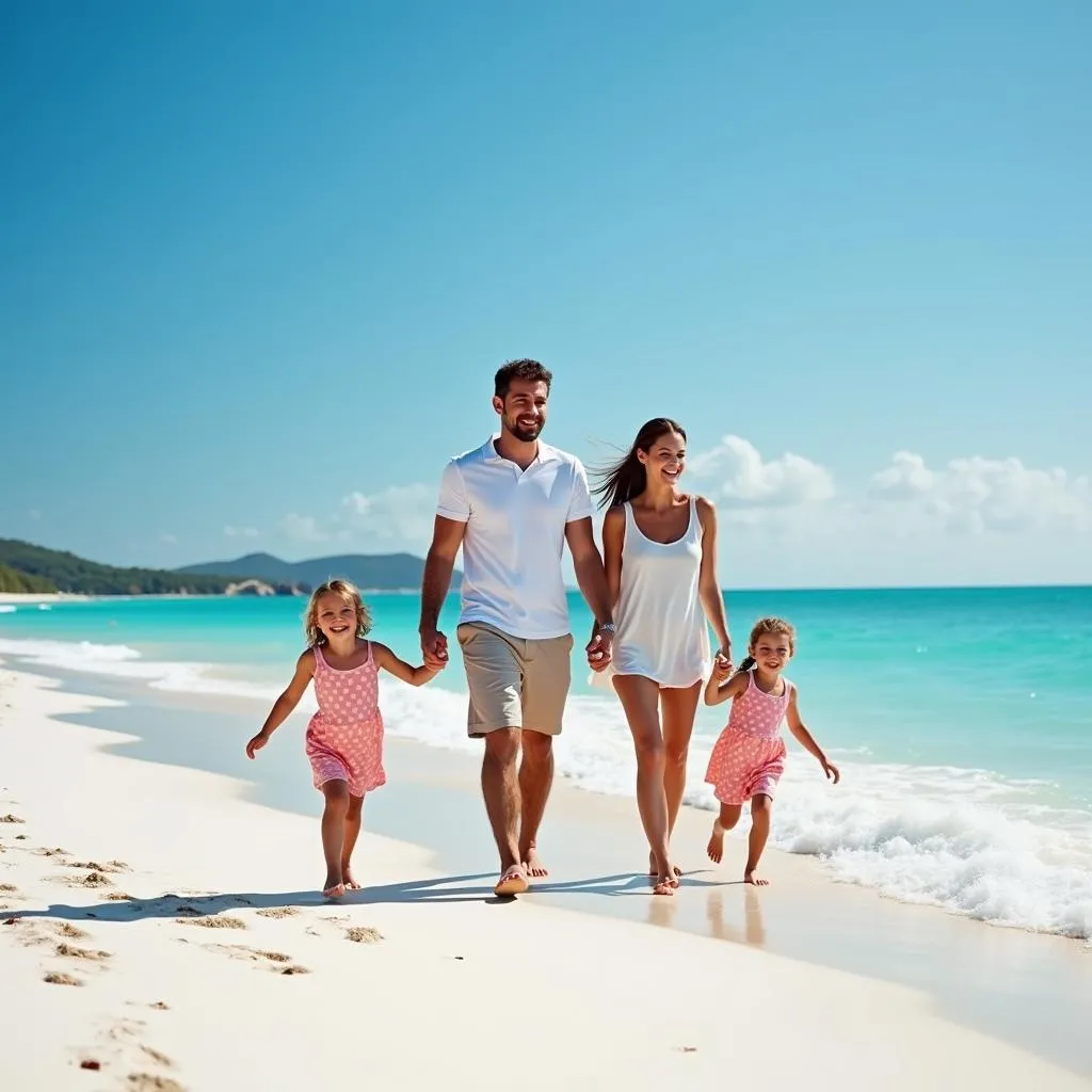 Family enjoying vacation on a beach