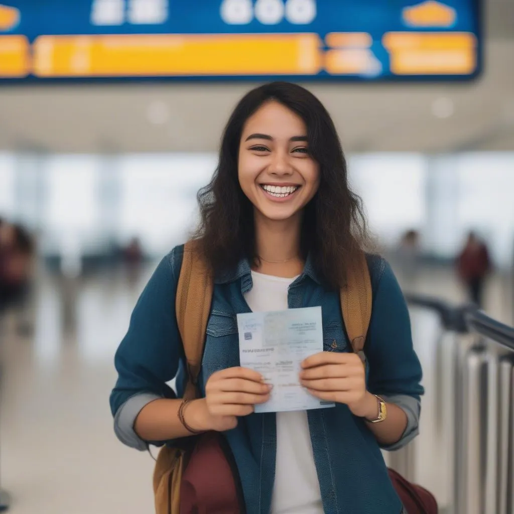 Happy graduate at the airport