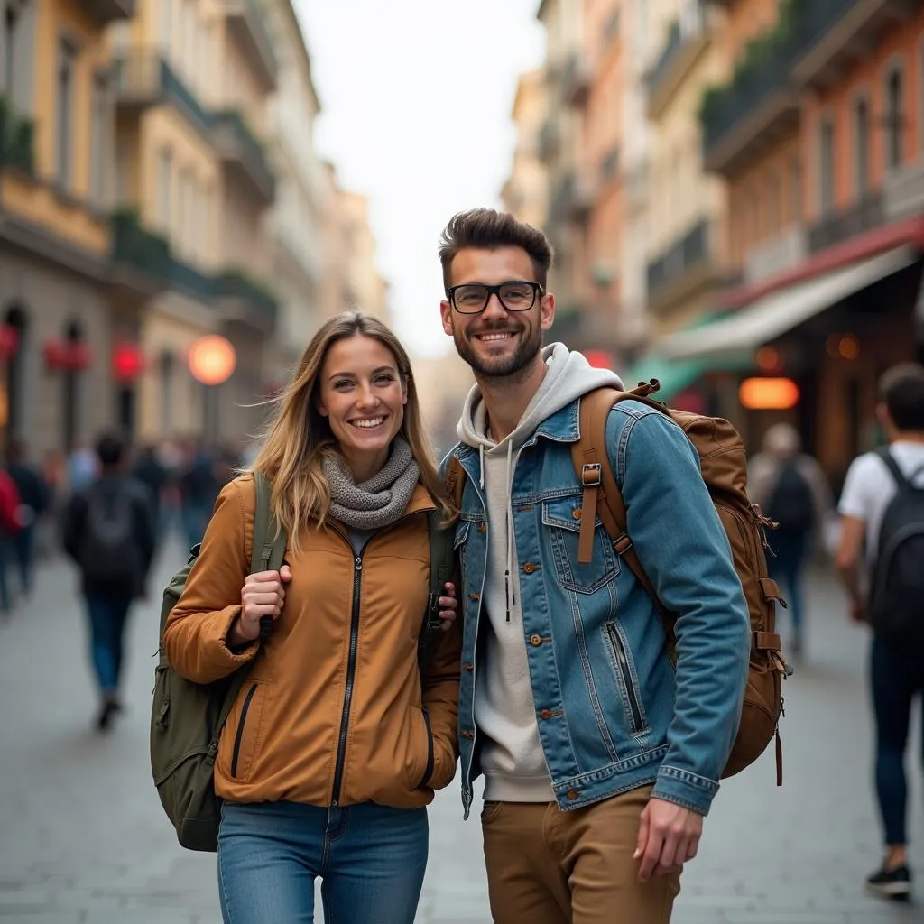 Couple travelling and exploring a new city 