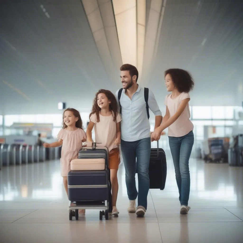 Happy family at the airport