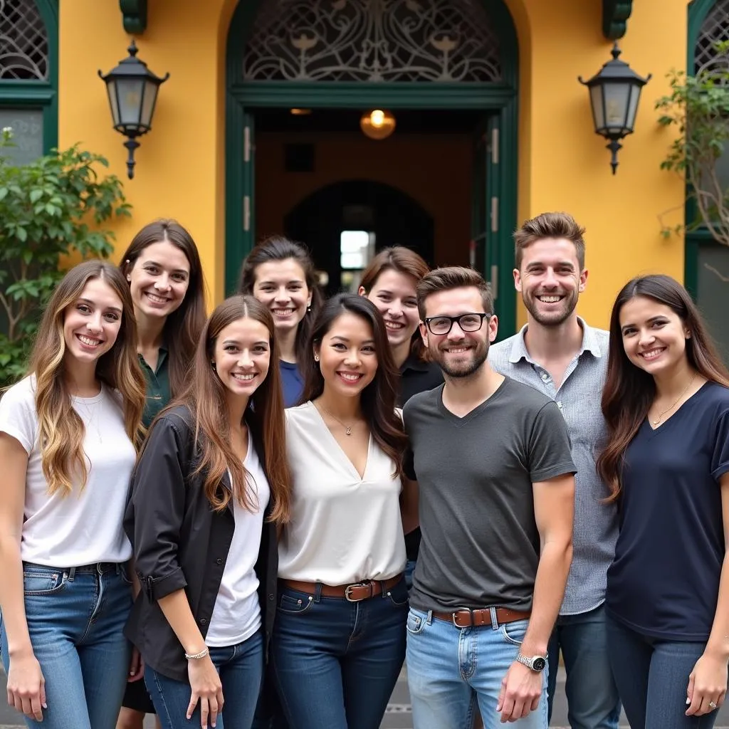 Travelers smiling in Hanoi Old Quarter