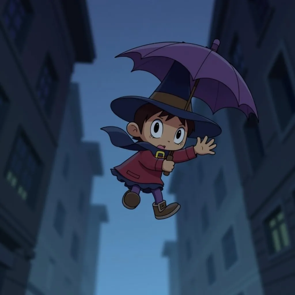 Hat Kid using the umbrella to glide during a chase