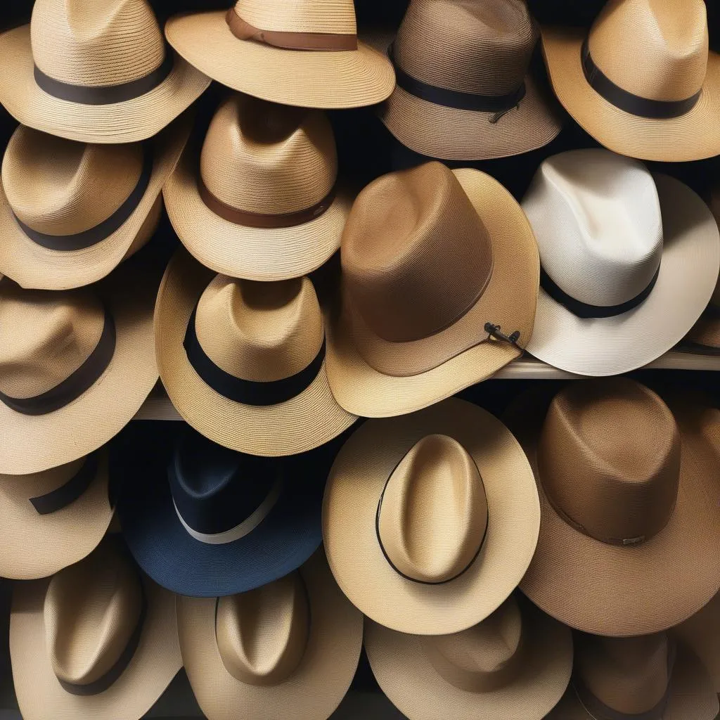 hat organizer with straw hats