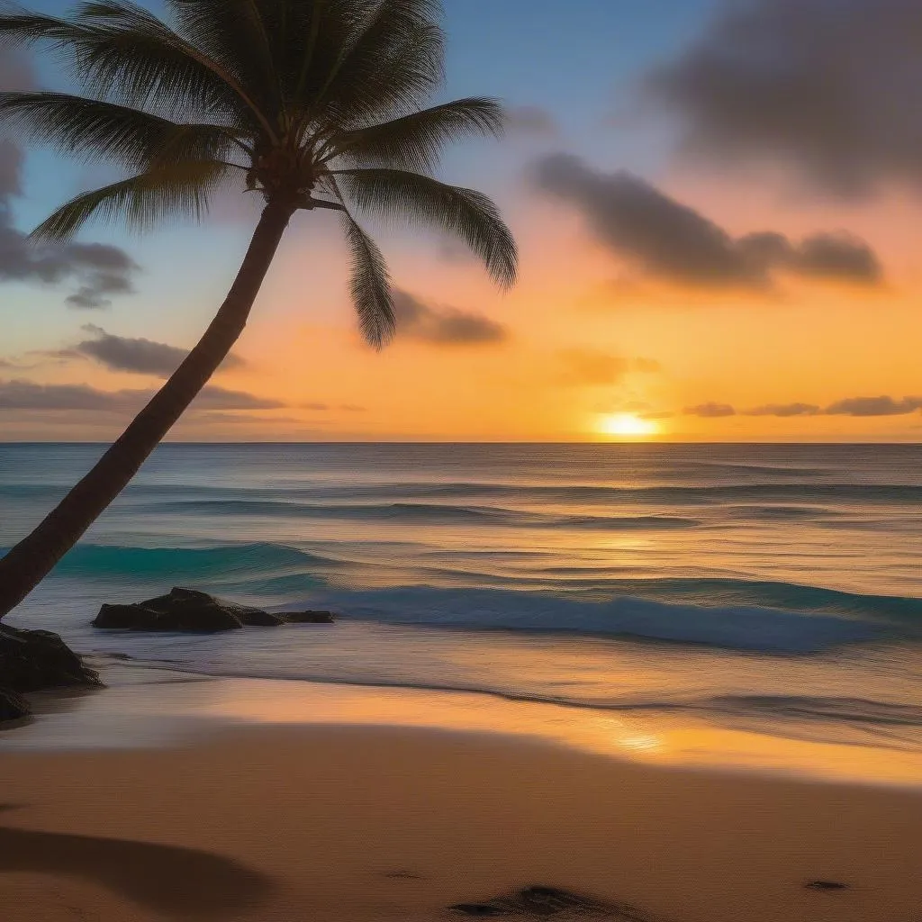 Hawaiian beach at sunset