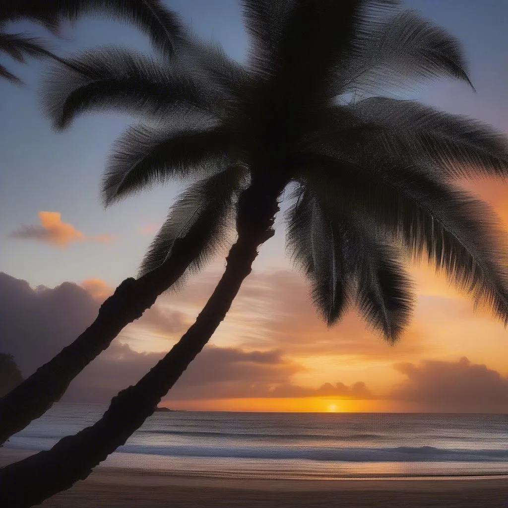 Sunset over a beach in Hawaii