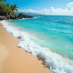 Hawaiian beach with turquoise water and waves