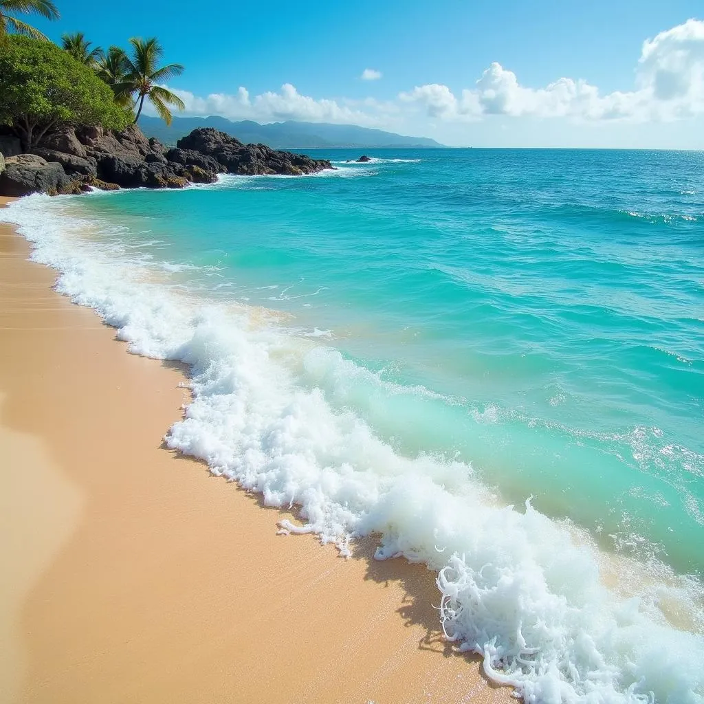 Hawaiian beach with turquoise water and waves