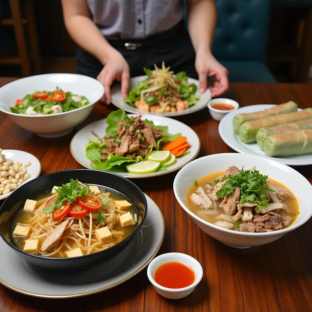 Healthy dinner options in a Hanoi restaurant