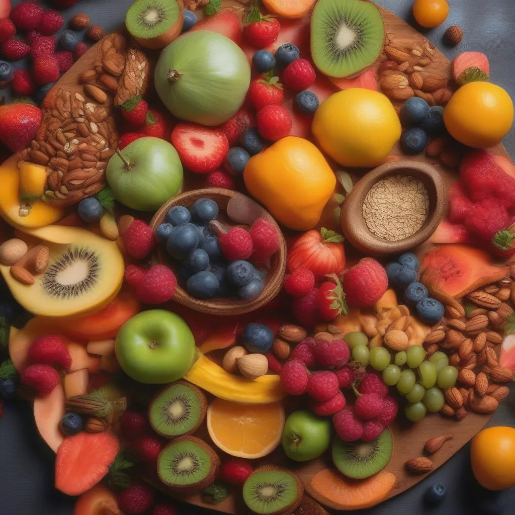 Plate of colorful fruits, vegetables, and healthy fats