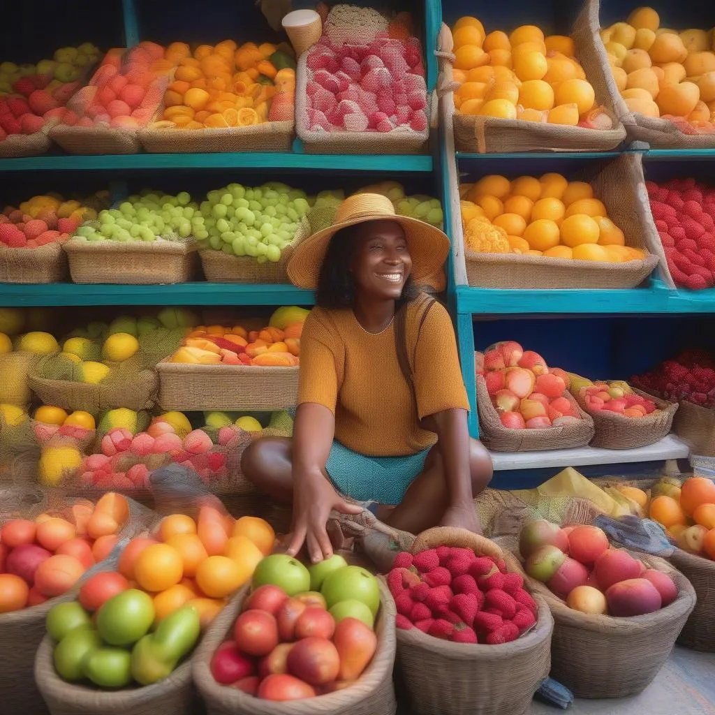 Healthy traveler enjoying exotic fruits