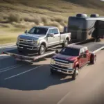 Heavy-duty pickup truck towing a travel trailer