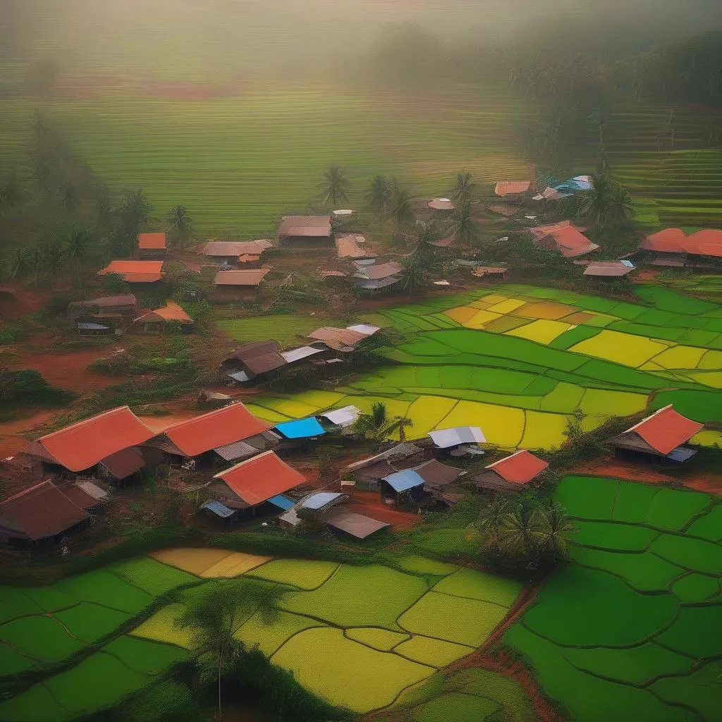 Vibrant red soil landscape in Hell Village, Mekong Delta