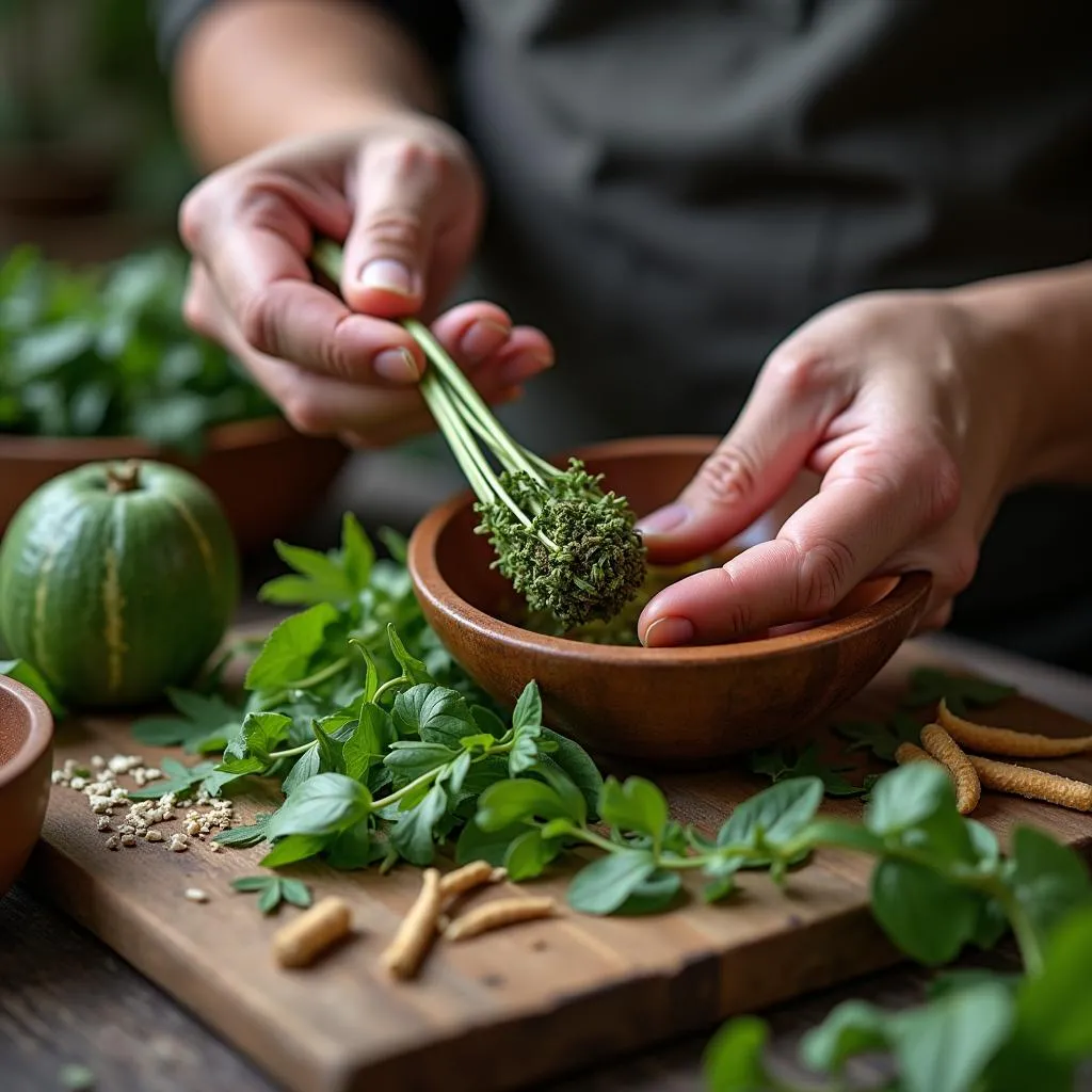 Herbalist Preparing Traditional Medicine