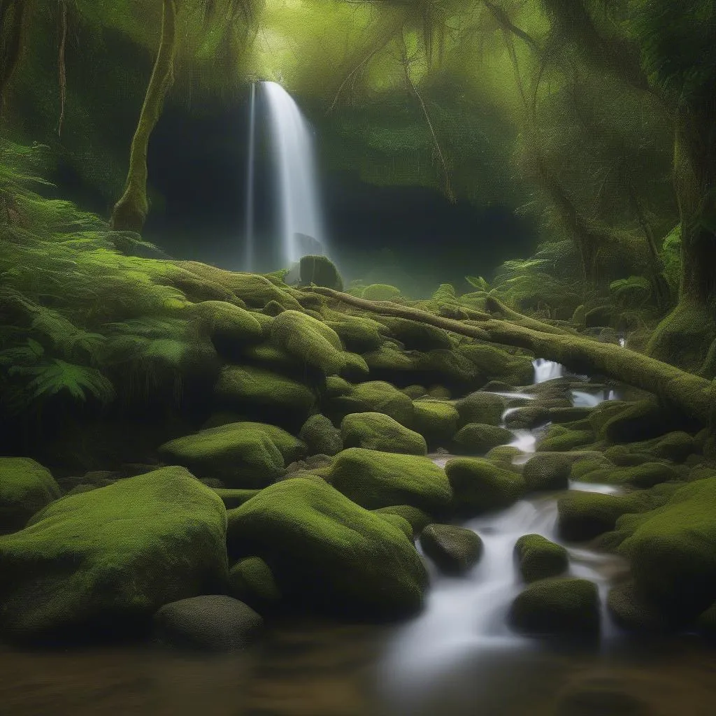 Secluded Waterfall in Lush Jungle