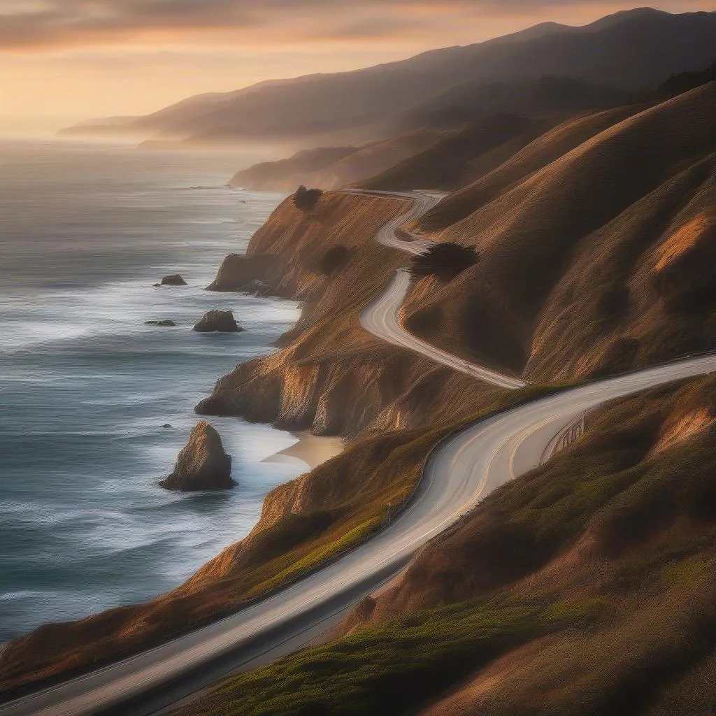 Scenic drive along Highway 1 with ocean views and cliffs