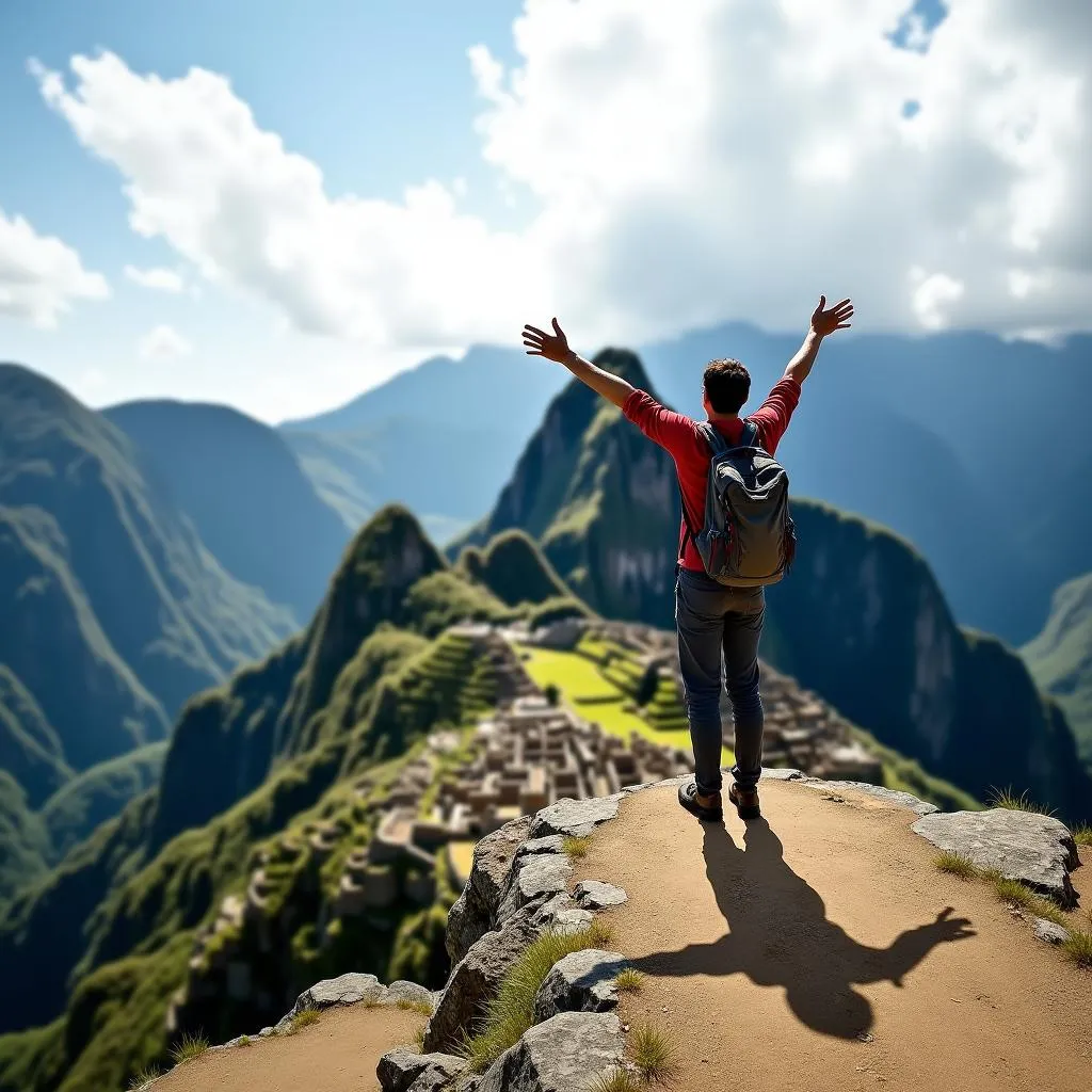 Hiker admiring the Machu Picchu view