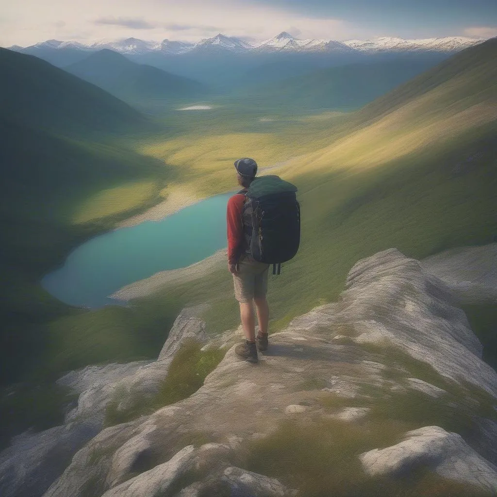 Solo hiker enjoying panoramic views in Iceland