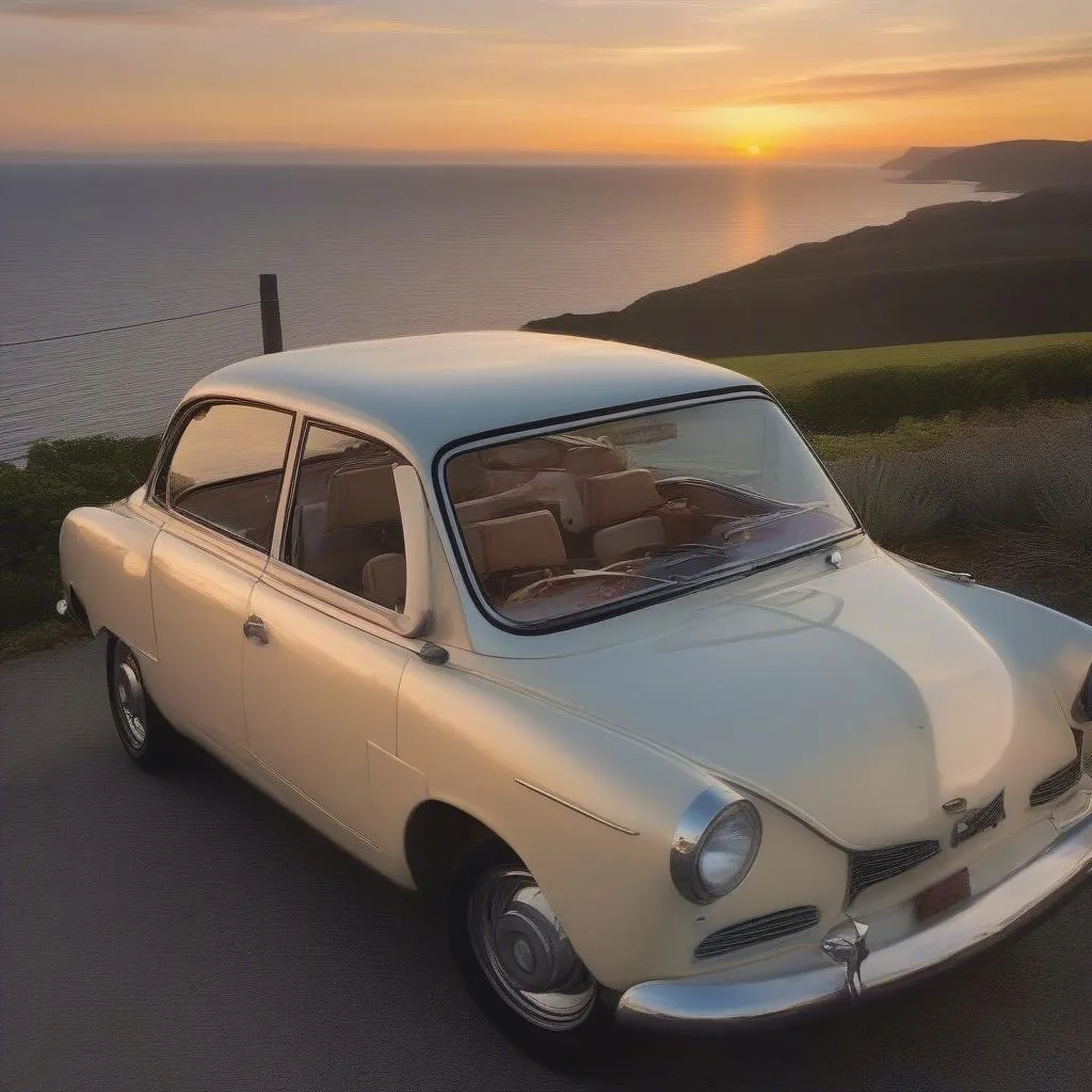 Couple enjoying a scenic road trip in a hired car with a driver