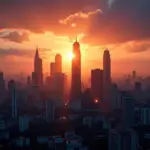 Modern skyline of Ho Chi Minh City at dusk