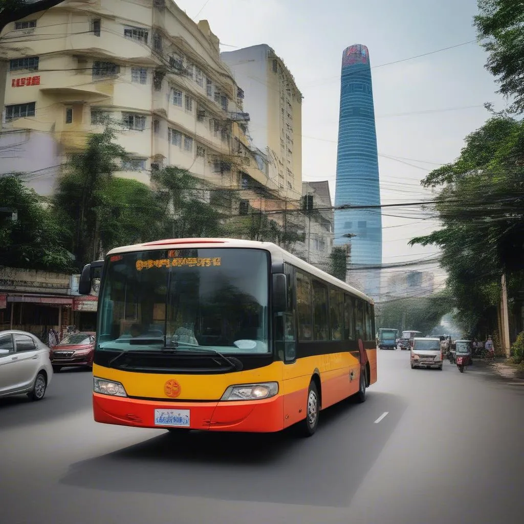 Landmark view from a bus in ho chi minh city