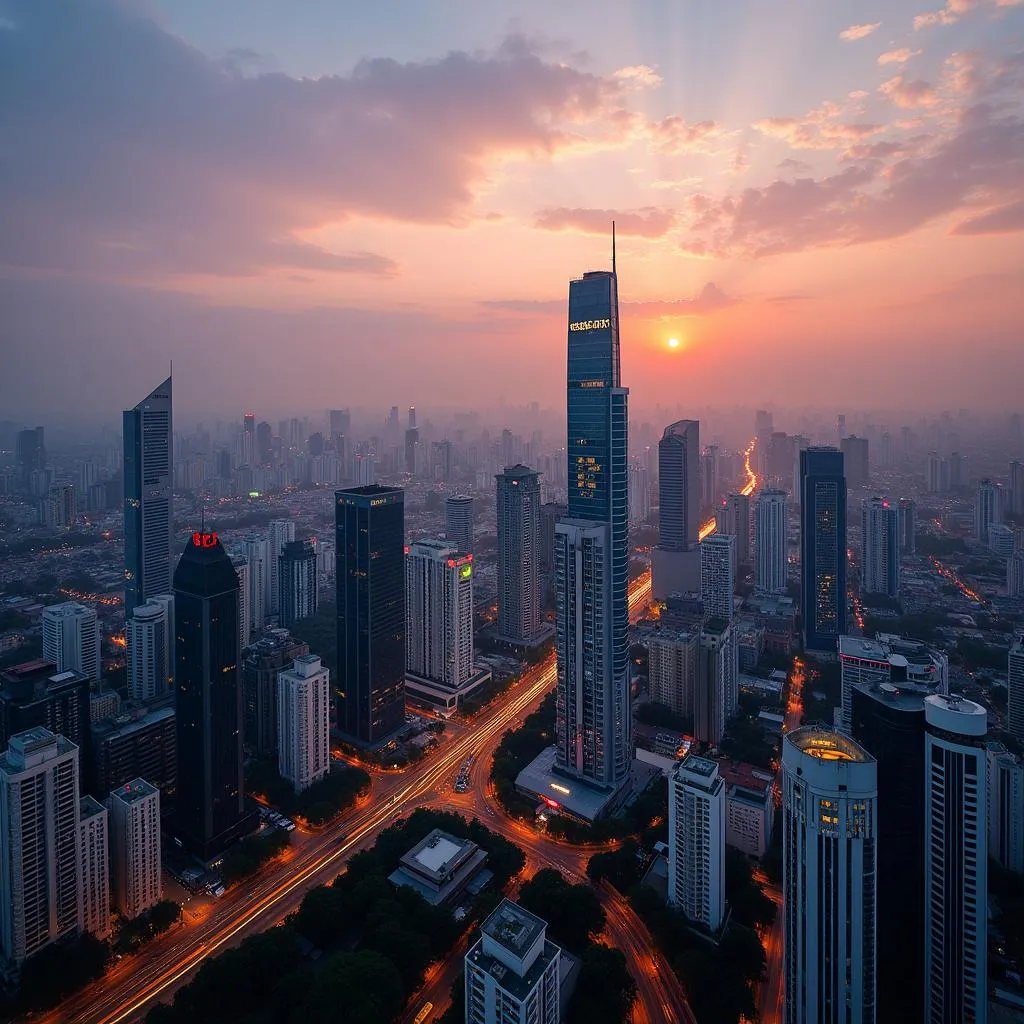 Ho Chi Minh City skyline at sunset