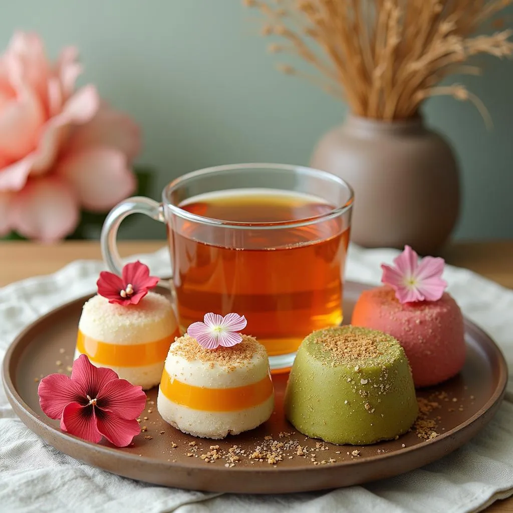 Traditional Vietnamese hoa buoi tea and desserts