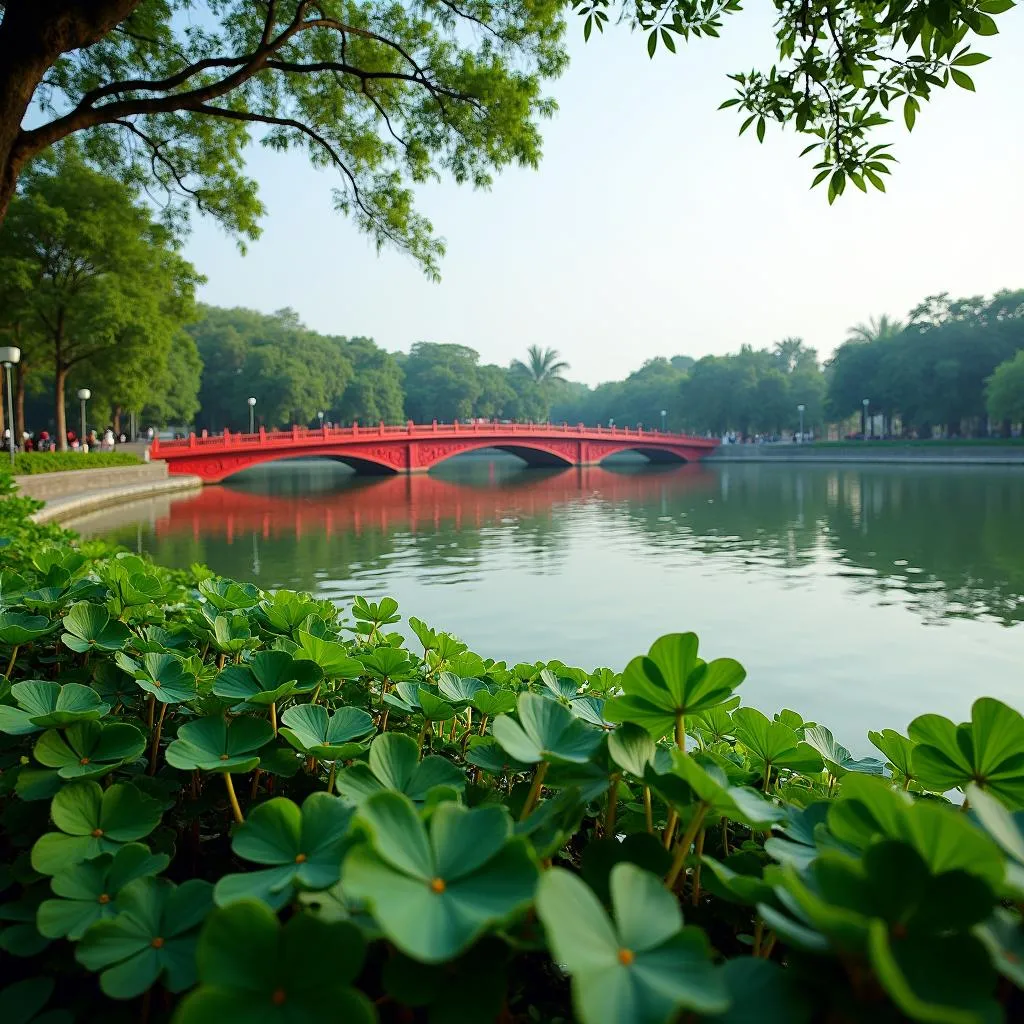 Tranquil scene of Hoan Kiem Lake in Hanoi