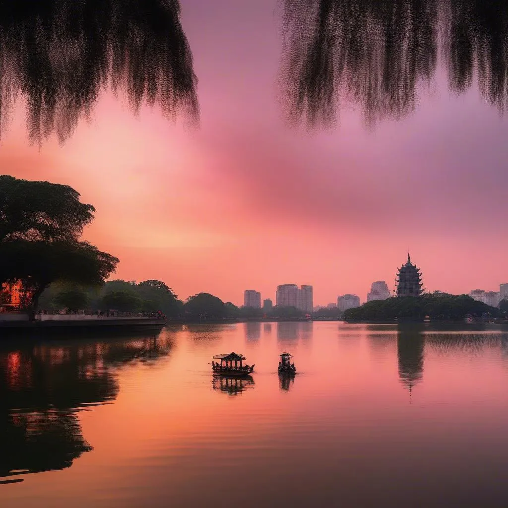 Hoan Kiem Lake Hanoi sunset