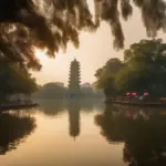 Serene morning view of Hoan Kiem Lake in Hanoi