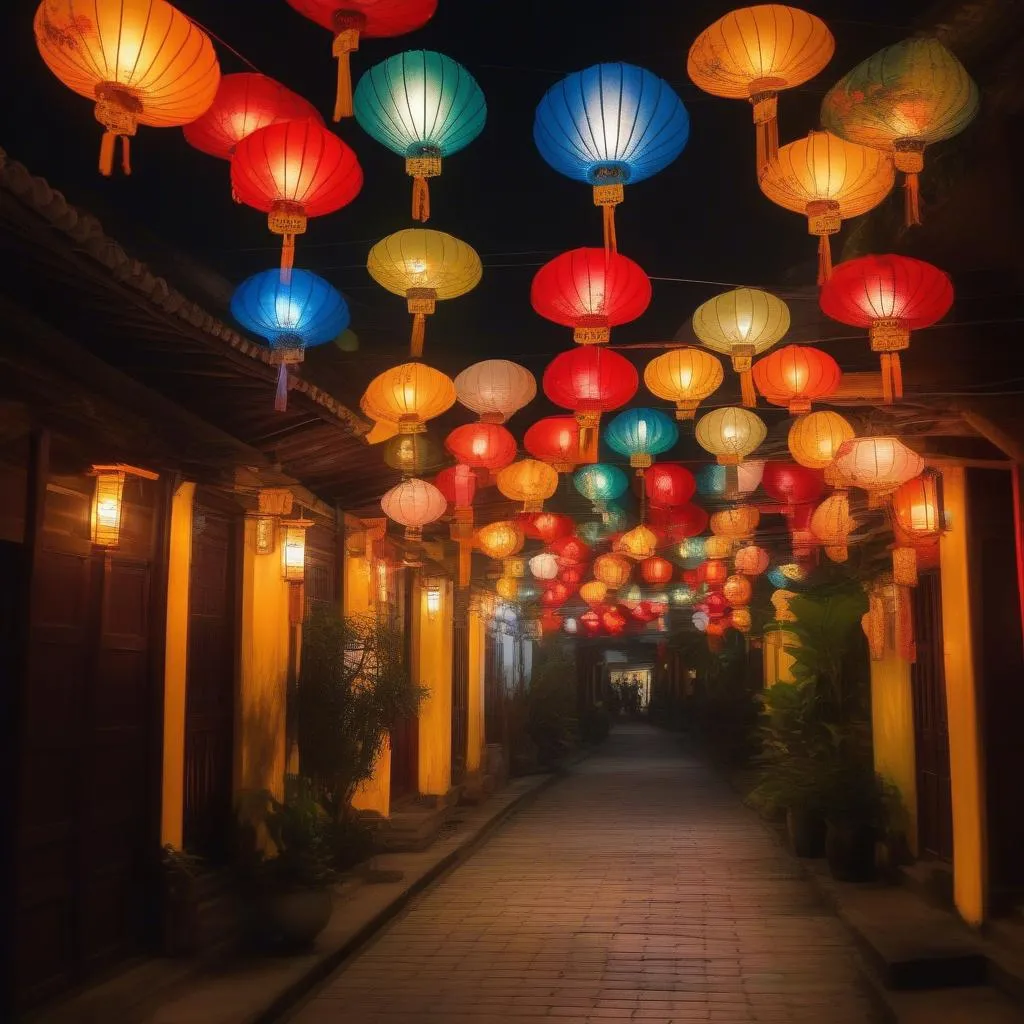 Colorful lanterns illuminating the streets of Hoi An