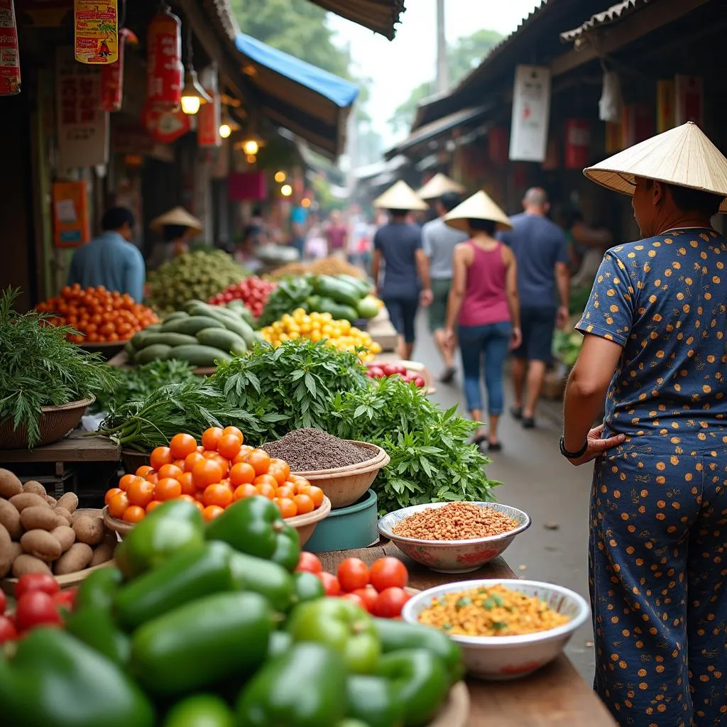 Bustling local market on Hon Tre Island