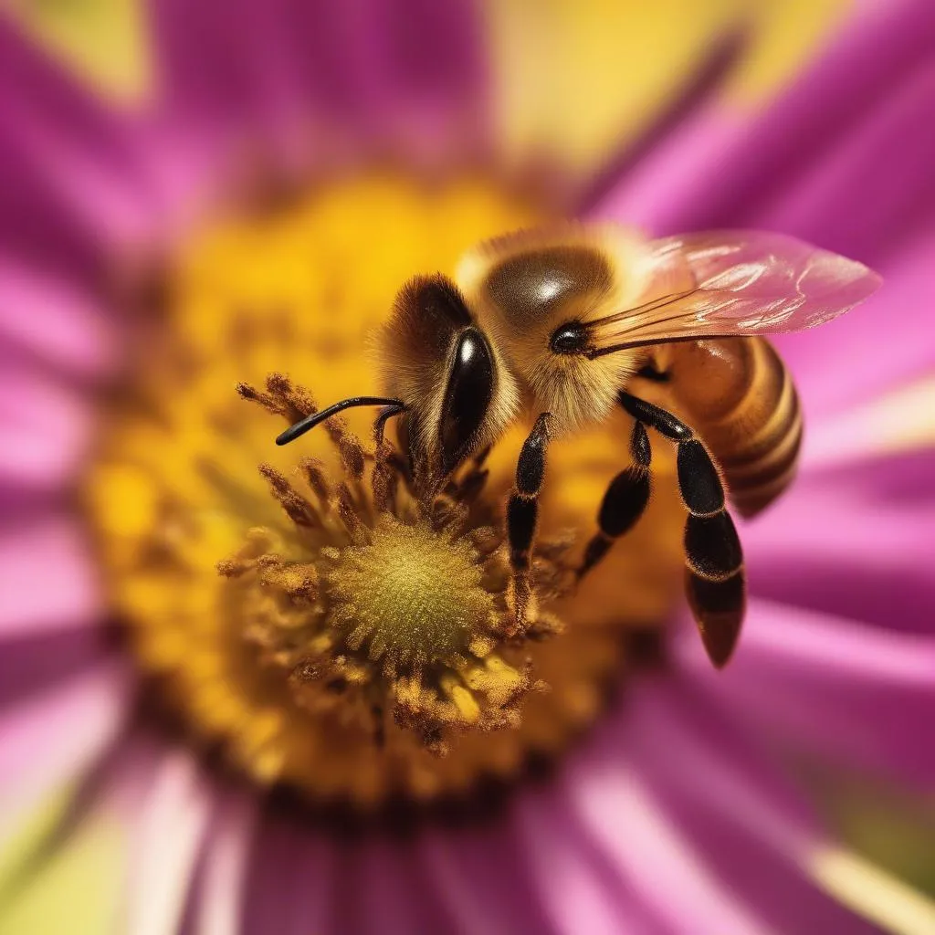 Honeybee on Flower Collecting Pollen