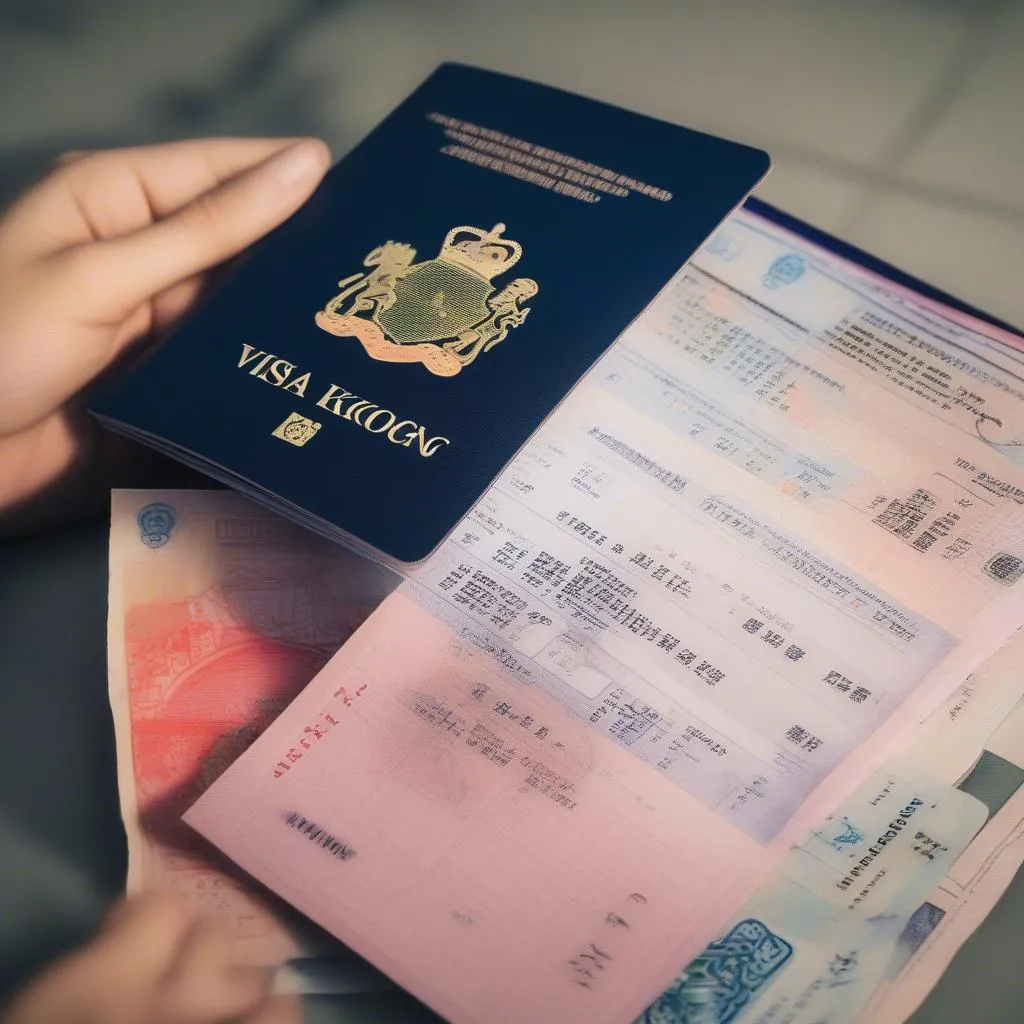 Passport and airplane tickets for Hong Kong travel