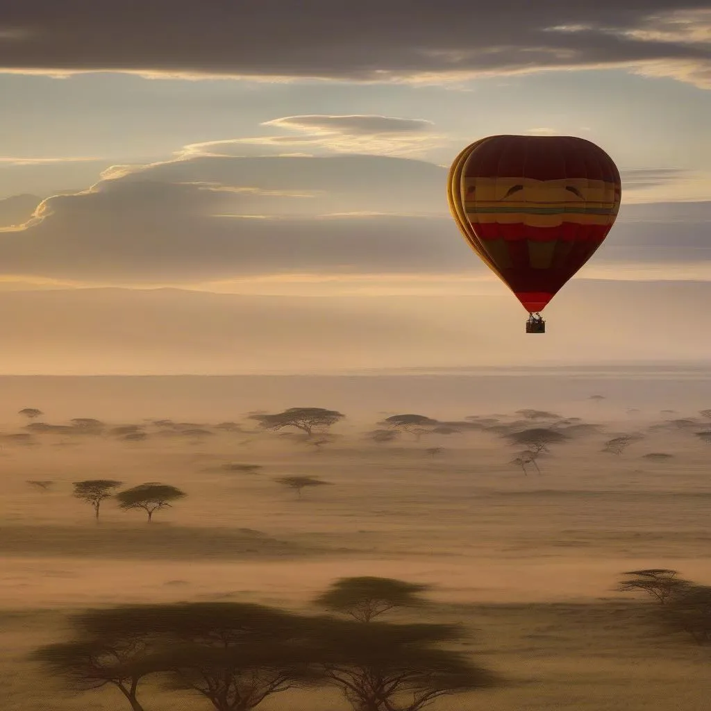 Hot air balloon flight over the Serengeti plains