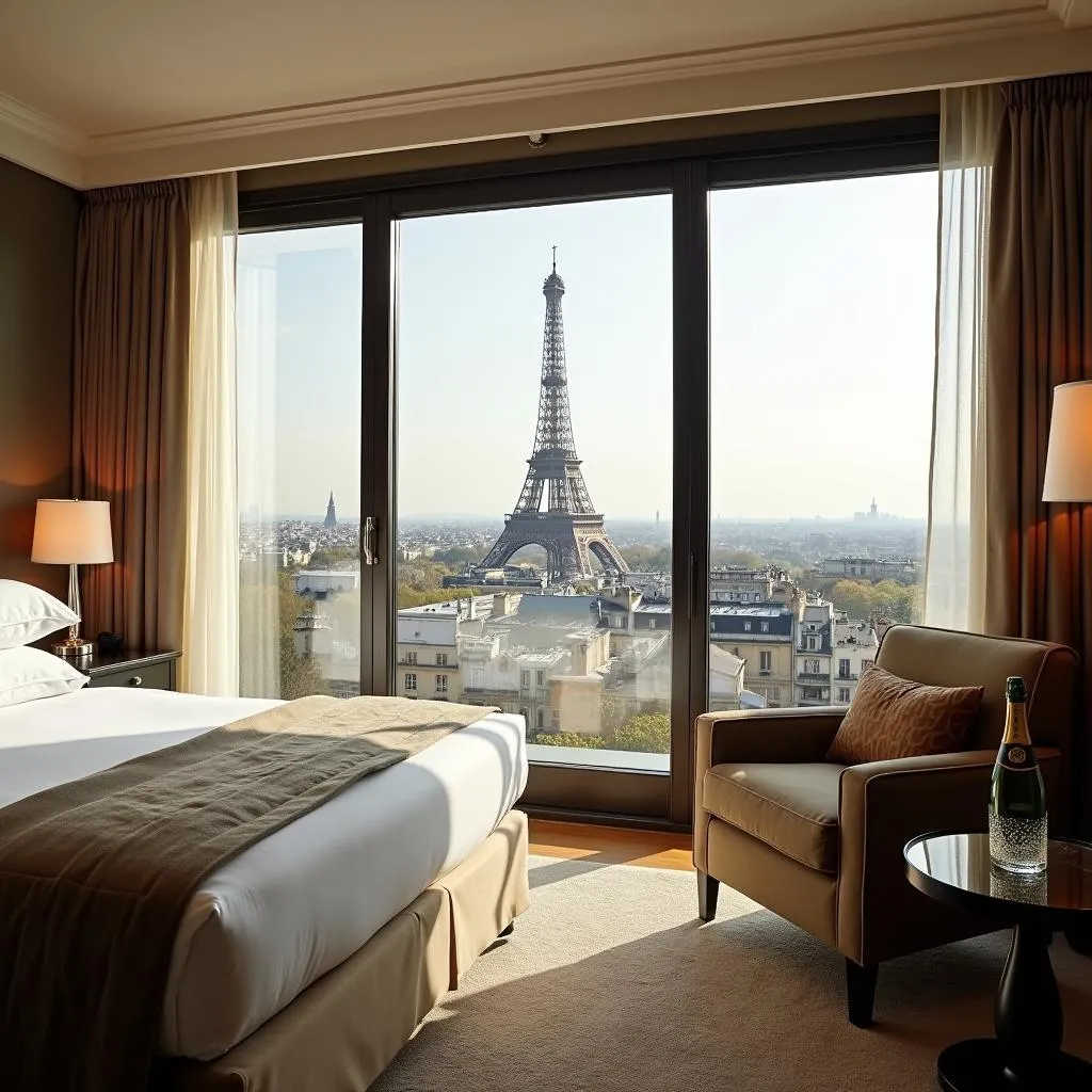 Luxury hotel suite with Eiffel Tower view