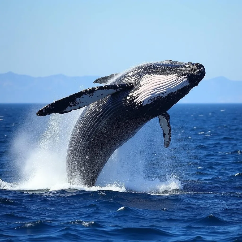 Humpback whale breaching in Hawaii waters