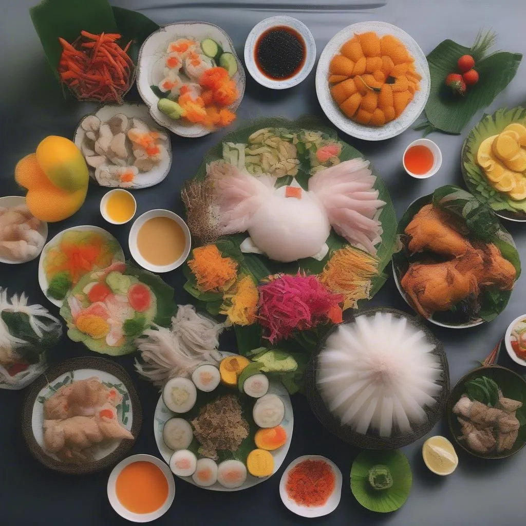 A table laden with Hung Kings' offerings