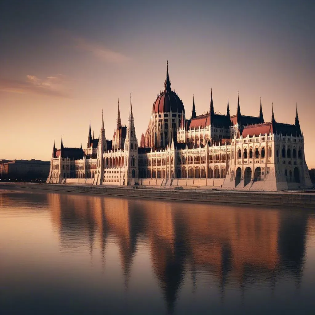 Hungarian Parliament Building at sunset