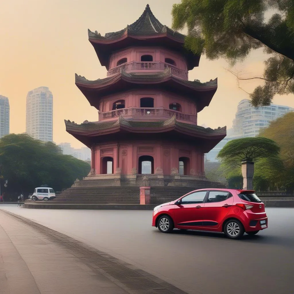 Hyundai i10 parked near Hoan Kiem Lake