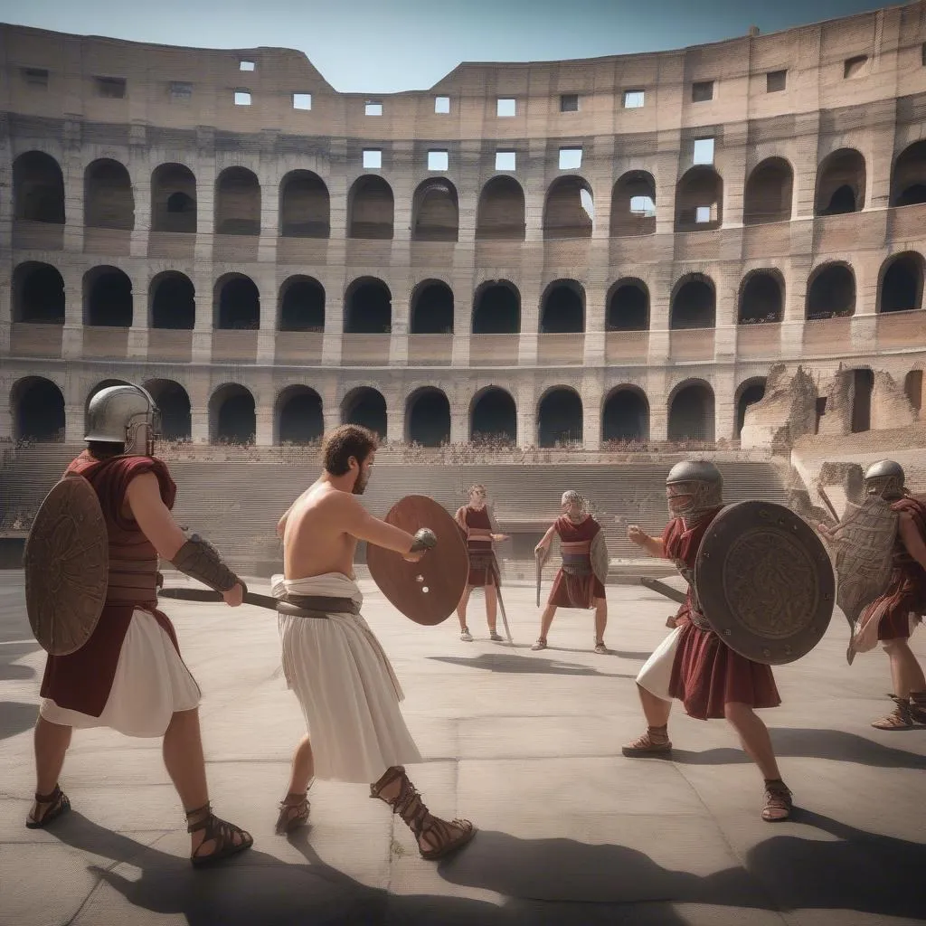 Tourists enjoying an immersive Roman experience