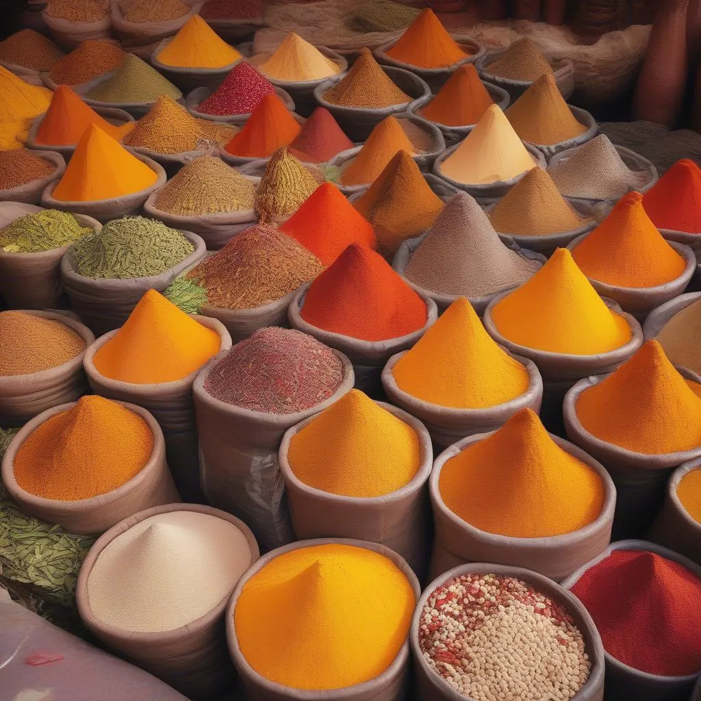 Colorful Indian spices in a market